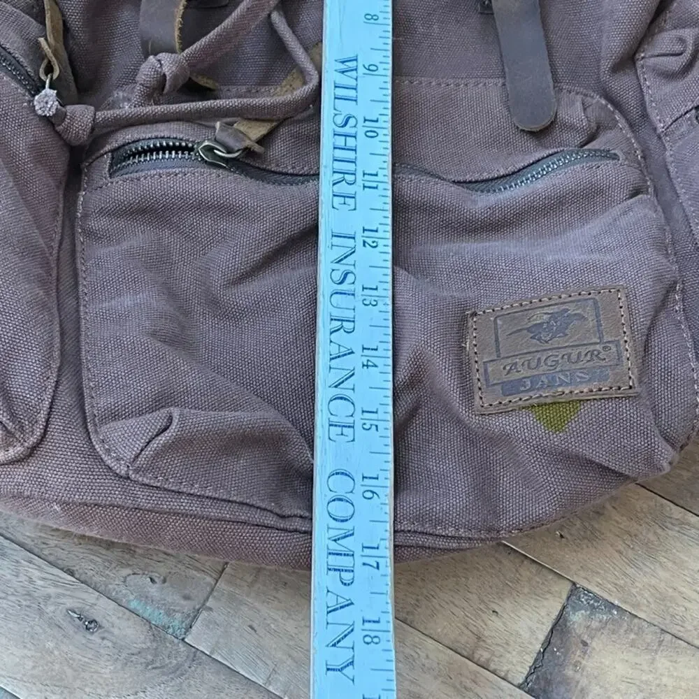 Augur Jans High Capacity Canvas Backpack Brown Leather Detail Rucksack